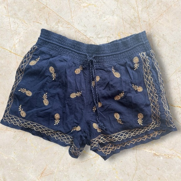 J.Crew Navy Blue Pineapple Embroidered Women's Shorts size Small elastic waist - Picture 4 of 15
